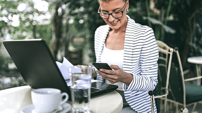 busy modern business woman tracking her diet