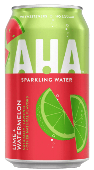 can of watermelon and lime flavored AHA brand seltzer water