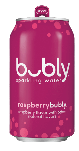 can of raspberry flavored bubly brand seltzer water