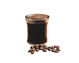 glass cup of coffee with coffee beans