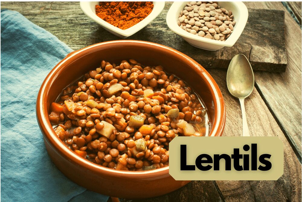 bowl of lentils with vegetables
