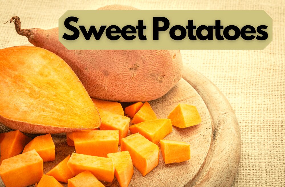halved sweet postato and sweet potato cubes