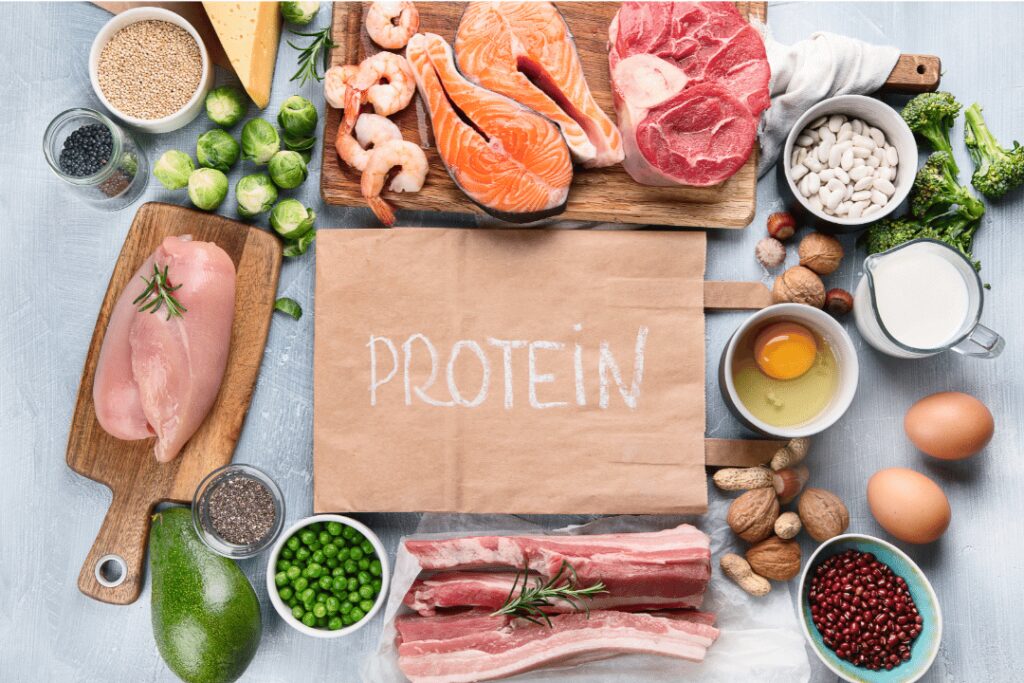 protein foods on a table