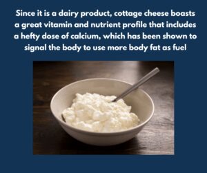 Cottage cheese boasts a great vitamin and nutrient profile that includes a hefty dose of calcium, which has been shown to signal the body to use more body fat as fuel