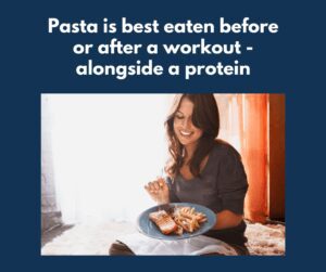 Pasta is best eaten before or after a workout alongside a protein, to lose weight. Pasta won't make you gain weight