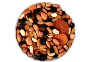 Trail mix with dried fruit- it can be hard to find a healthy snack that satisfies your sweet and salty cravings. 