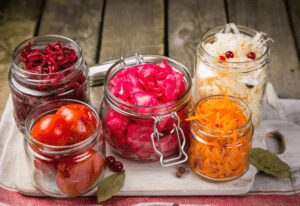 Fermented foods - kefir, tempeh, natto, kombucha, miso, kimchi, sauerkraut, probiotic yogurt