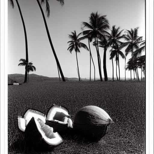 Coconuts on beach with palm trees