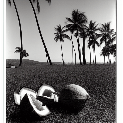 Coconuts on beach with palm trees