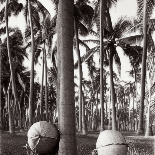 Coconuts on Hawaiian beach under palm trees