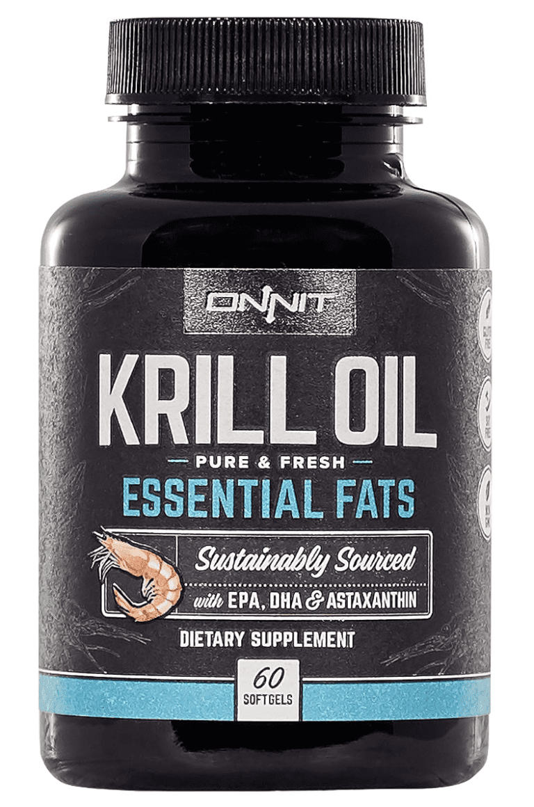 This image illustrates a bottle of ONNIT Antarctic Krill Oil, a dietary supplement. The design exudes professionalism with its sleek black and white color scheme. The brand name, 'ONNIT', is displayed prominently at the top, while 'Antarctic Krill Oil' is featured in the center, indicating the product's main ingredient. The label also includes details about the supplement's benefits and dosage, showcasing the brand's commitment to transparency and consumer education. The overall aesthetic suggests a company that prioritizes quality, efficacy, and scientific backing in its products.