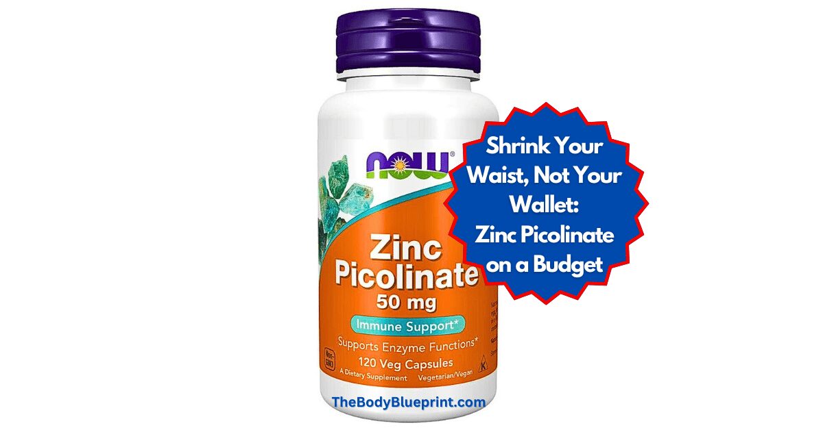 A bottle of NOW brand Zinc Picolinate supplement, prominently displayed against a pristine white background. The bottle's label is clearly visible, featuring the notable orange and white branding of NOW. It provides key product information such as the 50mg dosage and the count of 120 capsules. 